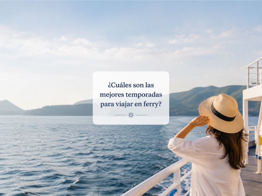 ¿Cuáles son las mejores temporadas para viajar en ferry? Guía para ahorrar más en tus reservas y obtener cashback Viaje en ferry al atardecer con vistas al mar, ideal para descubrir las mejores temporadas para viajar en ferry.