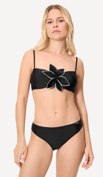 Bikini bandeau negro con flor copa B