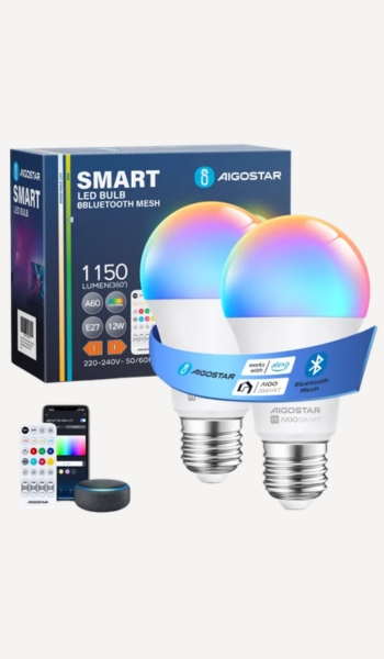 Aigostar Bombillas inteligentes Aigostar A60 E27 RGB+CCT pack 2 – Oferta