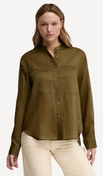 Polo Club Camisa caqui oscuro ramio cuello mao mujer – Oferta