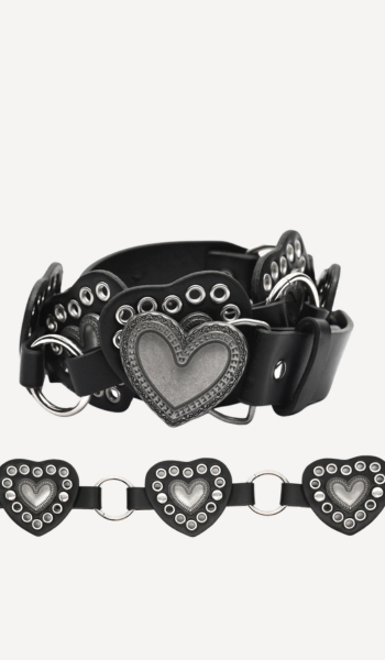 MISAKO Cinturón negro con detalles corazón – Oferta