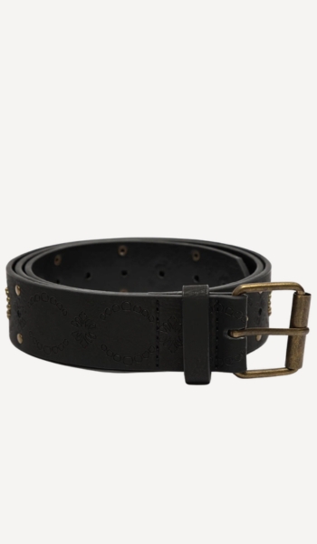 MISAKO Cinturón negro grabado con detalles metálicos – Oferta