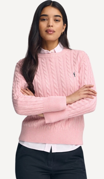 Polo Club Jersey rosa vigoré de cuello redondo en mezcla de lana con bordado Rigby Go – Oferta