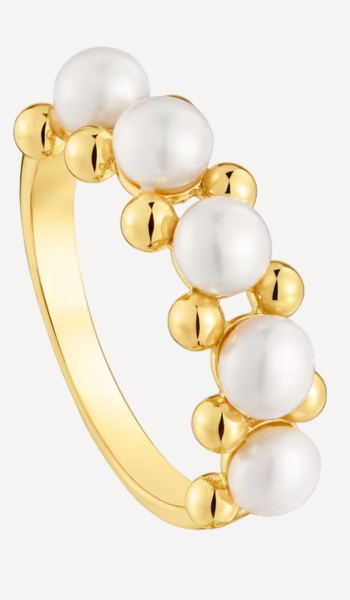 TOUS TOUS Gloss anillo mediano baño oro 18 kt y perlas cultivadas – Oferta