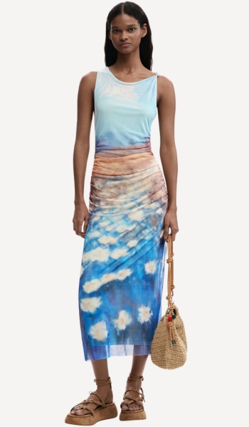 Desigual Vestido drapeado nenúfares tul estampado – Oferta